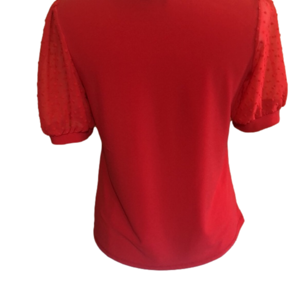 CeCe Orange short puff shear sleeve shirt w/dots on the sleeves Size Medium - Picture 5 of 12